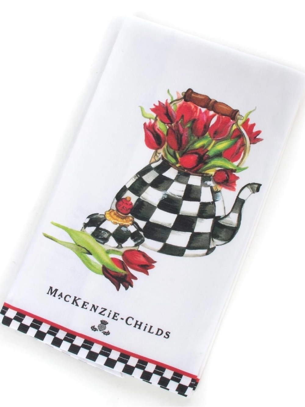 MACKENZIE-CHILDS Cotton Dish Towel Tulip Tea Kettle